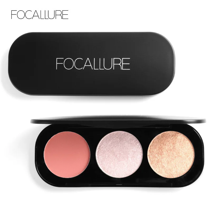 FOCALLURE Новое поступление 3 вида цветов румяна и хайлайтер палитра лица матовый