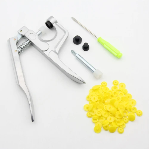Golden as photo U Shape Fastener Snap Pliers 150 Set T5 12mm Round Plastic Resin Buttons Fastener Press Stud Baby Clothes Machine Sewing Tools - Цвет: Golden as photo
