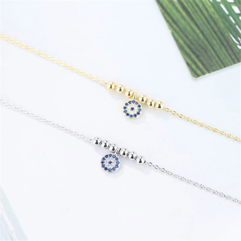 

Evil Eye Stamped Transfer Beads Bracelet Turkish Eye Nazar Charm Bracelet for Women female CZ Jewelry Best Friend Gift SL166