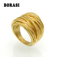 borasi new arrival female luxury genuine stainless steel jewelry gold color multilayer wedding rings for women