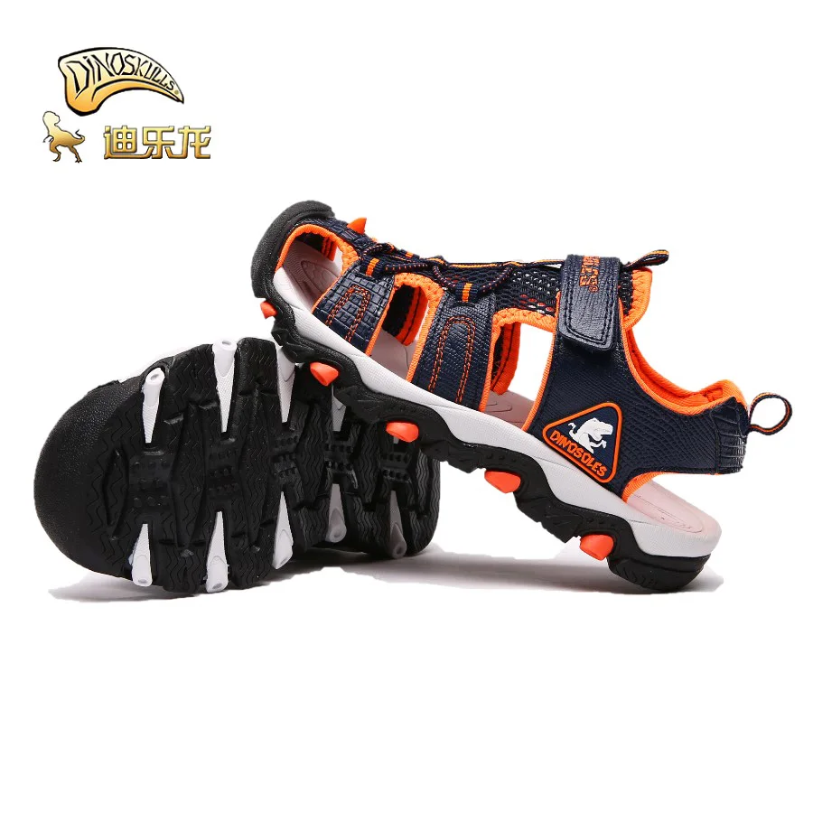 

DINOSKULLS Leather Boys Sandals Children Teenage School Summer Cut-outs Breathable Mesh Sport Shoes Rubber Durable Sole 31#-36#