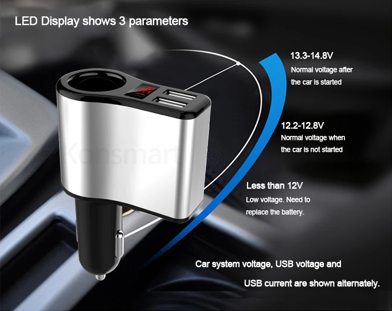 Двойной USB 3.1A автомобильное зарядное устройство с прикуривателем светодиодный дисплей напряжения для iPhone Samsang huawei мобильный телефон gps DVR Быстрая зарядка