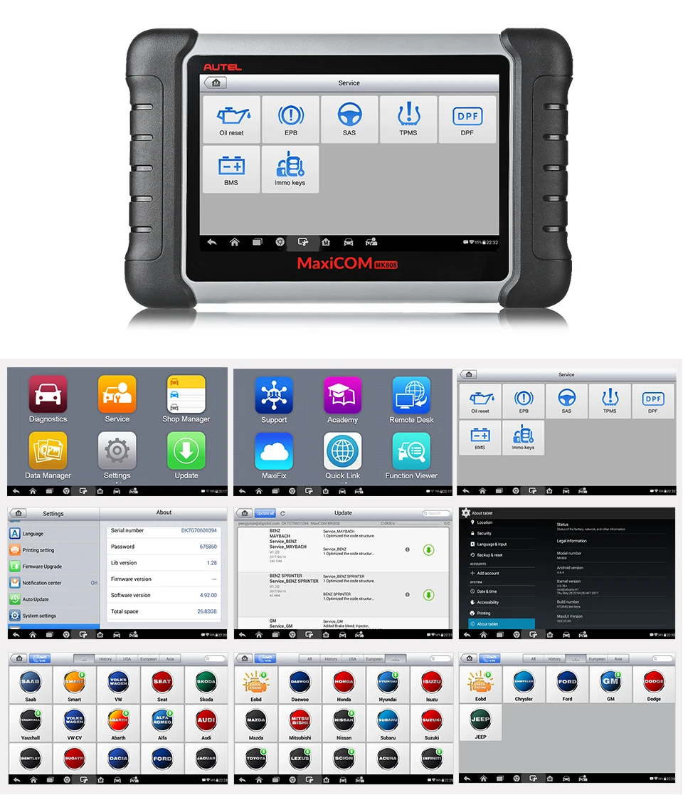 AUTEL MaxiCOM MK808 автомобильный диагностический инструмент Wifi IMMO EPB SAS BMS TPMS DPF Сброс пробега OBD2 сканер Clear Code Reader