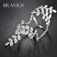 bravekiss delicate micro pave cz stone leaf full finger rings with chain womens hollow rings bands anillo donna jewelry bur0266