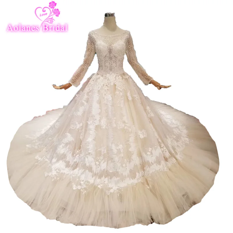 Свадебное платье цвета шампанского с кружевными кристаллами Vestido De Noiva