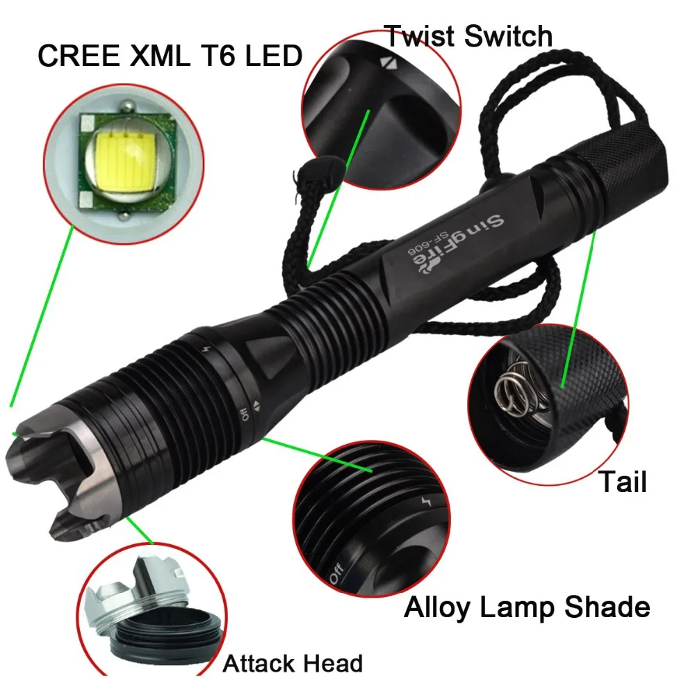 SingFire SF-606 800lm 4-Mode Diving Waterproof Led Flashlight w/ Cree XM-L T6 with Charger and 2x18650 Battery