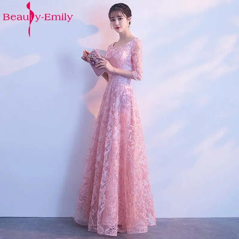 Beauty Emily элегантное шифоновое синее серое длинное платье подружки невесты размера плюс для женщин вечерние платья для выпускного вечера