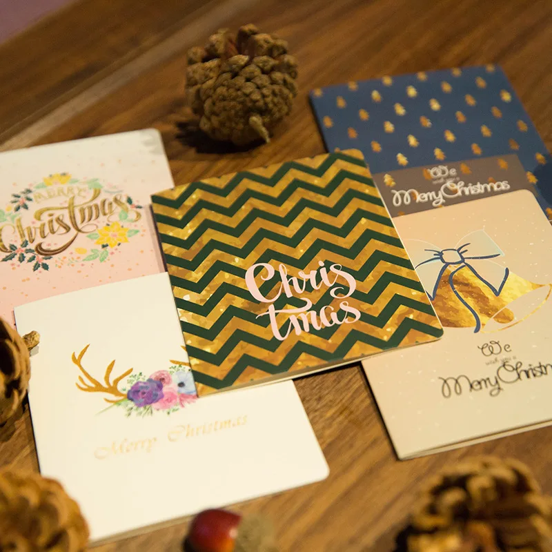 1 шт. Новогодняя открытка в полоску с бронзовым эффектом | Дом и сад