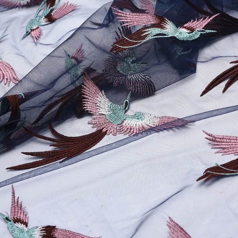 Темно синяя сетка 3d птицы вышивка ткань кружево|cloth fabric|fabric clothlace fabric cloth |