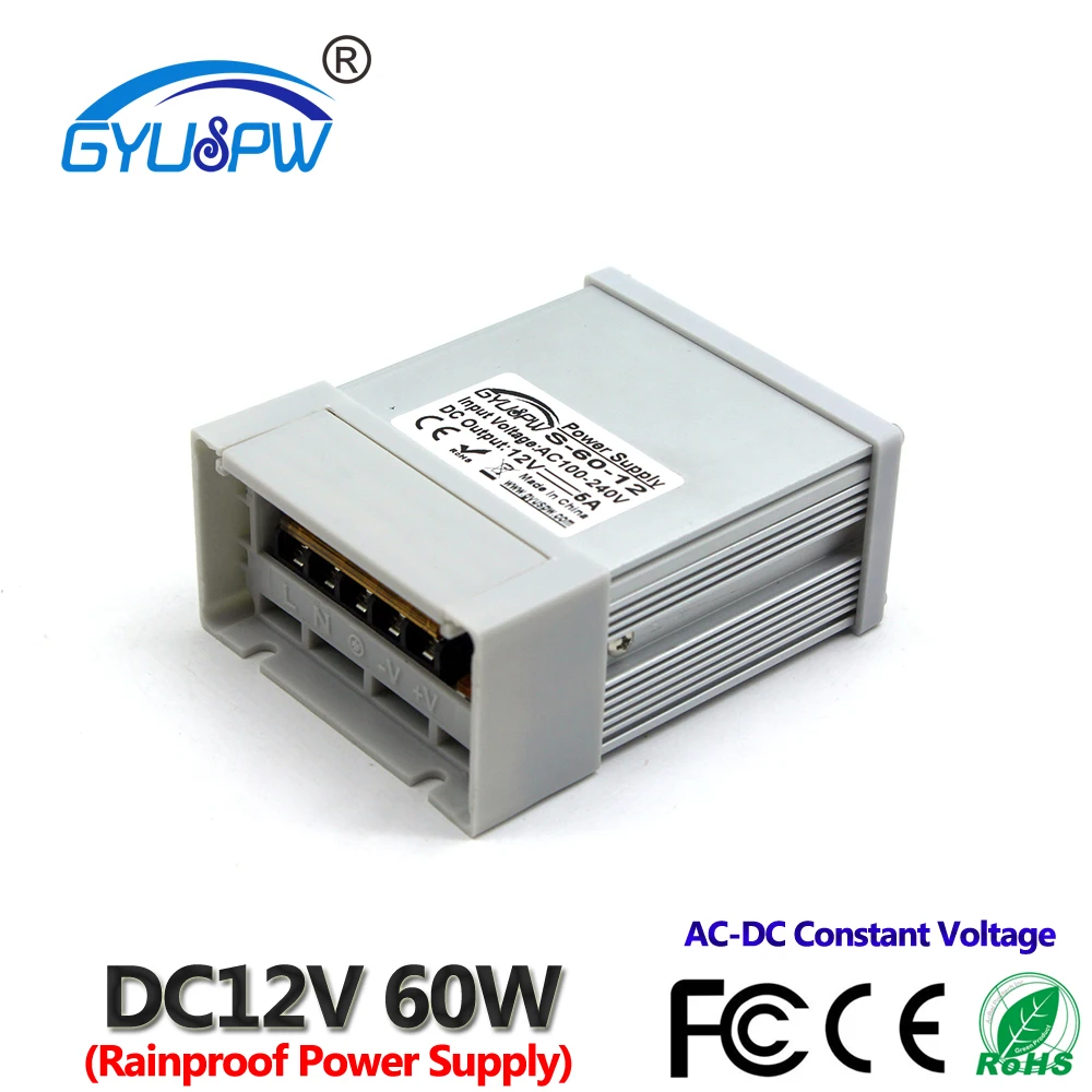 Одиночный выходной непромокаемый переключатель питания DC12V 48W 60W 72W 100W 120W 150W 180W 200W