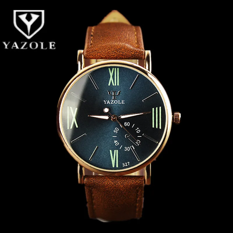 Роскошные брендовые кварцевые часы YAZOLE 2019 модные повседневные мужские с кожаным