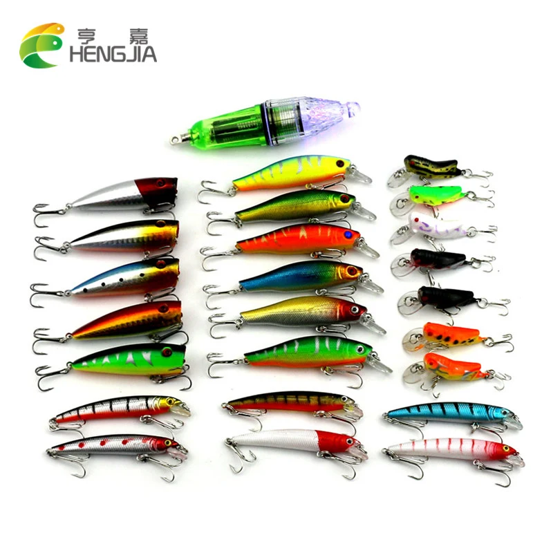 Набор из 25 искусственных рыболовных приманок в 4 стилях + светодиодная подсветка |