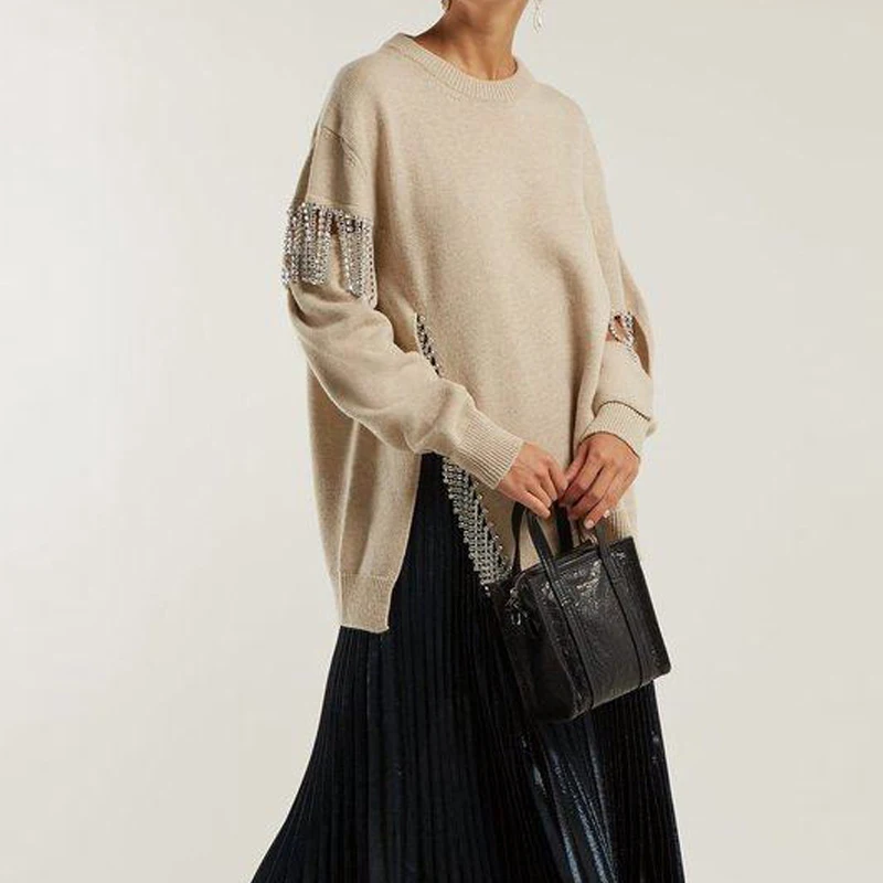 SHENGPALAE 2020 New Spring Long Sleeve Round Collar Sweater Splice Tassel Pullovers High Quality Casual Women Fashion Tide OC540 | Женская