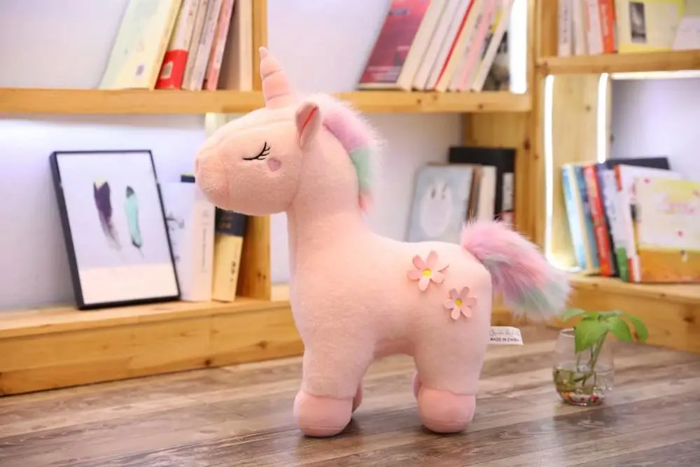 Pink Радужный Единорог, плюшевая игрушка, мягкая кукла животного, белый, розовый, каваи, помпоны, единорог, детская игрушка для девочек, подарок на Рождество, день рождения - Цвет: Pink