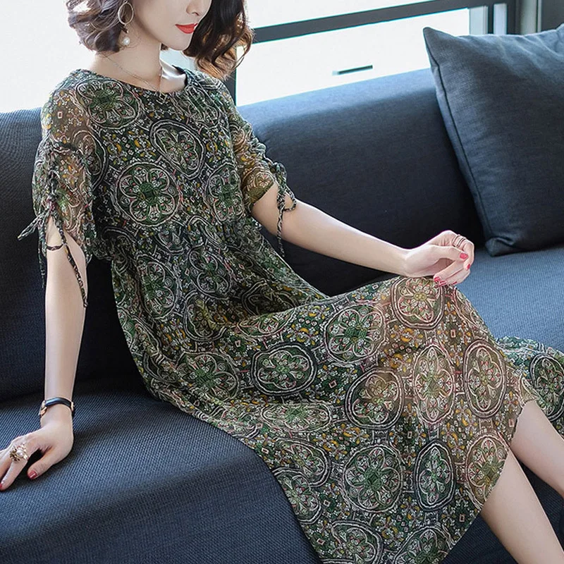 

Summer New Fashion women's dresses,Elegant ladies'dress casual dress printing chiffon dresses Free shipping HSR999
