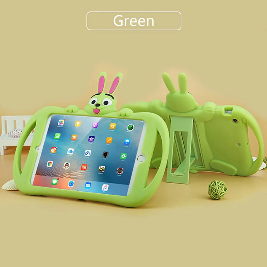 green-rabbit Детский противоударный чехол для iPad 9,7 A1893 A1954 A1822 A1823 безопасный силиконовый мягкий чехол для планшета с изображением животных - Цвет: green-rabbit