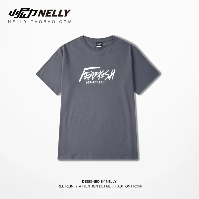 NELLY 2019 Summer Red Gray Orange Graffiti Text Short Sleeve T-Shirt Simple Hip Hop Cotton High Quality Base Shirt Women Men |