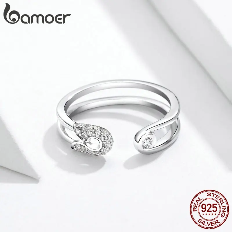 Bamoer Lover's Pin Открытое кольцо из стерлингового серебра 925 Забавный зажим регулируемое модное кольцо на палец Ювелирные изделия Подарки для женщин BSR046