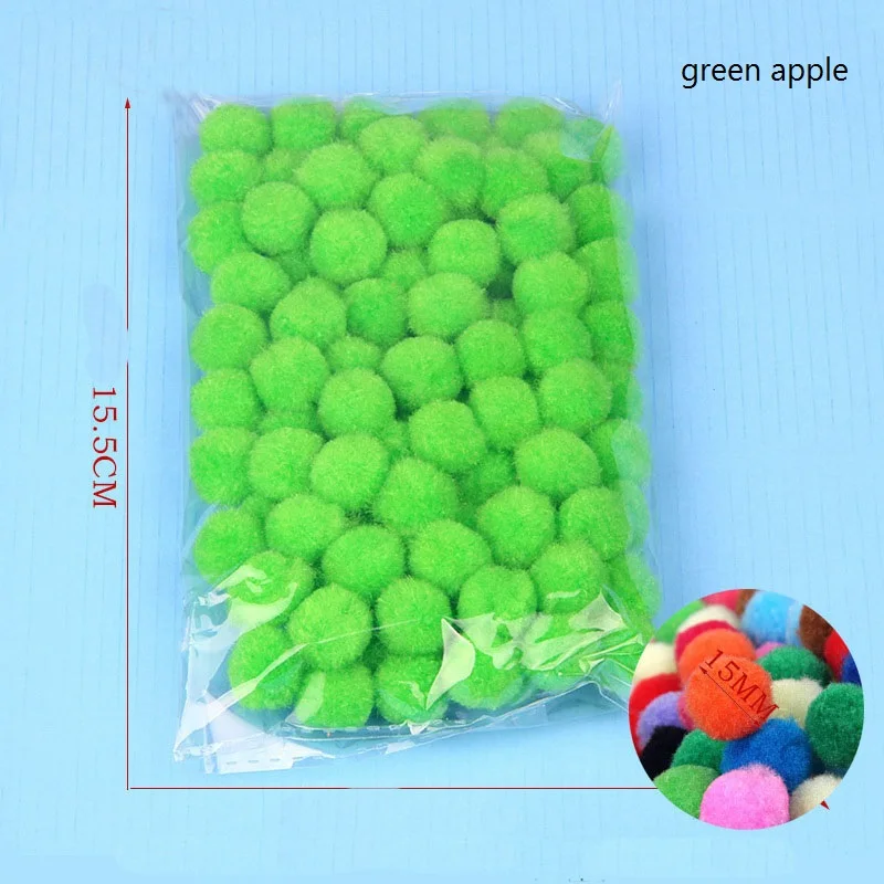 green apple 100 шт. 15 мм с бубоном, меховые плюшевыми бубонами для домашнего декора цветы интеллект Обучающие промыслы игрушка «Сделай Сам аксессуары венки одежды 8 - Цвет: green apple