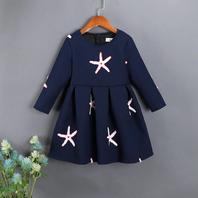 

Spring Family clothes child Clothing mom and me kids girls full sleeve starfish embroidery dress Mother Daughter fashion Dresses