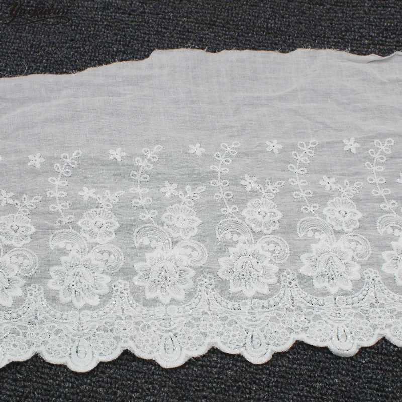 YACKALASI, кружевная лента из 100% хлопка с вышивкой, швейцарская хлопковая вуаль, швейная одежда, с аппликацией, белого цвета, 22 см