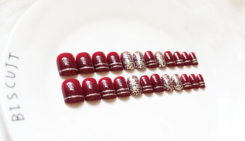 Элегантный 24 шт./компл. винно красный + Шампанский с большими блестками накладные