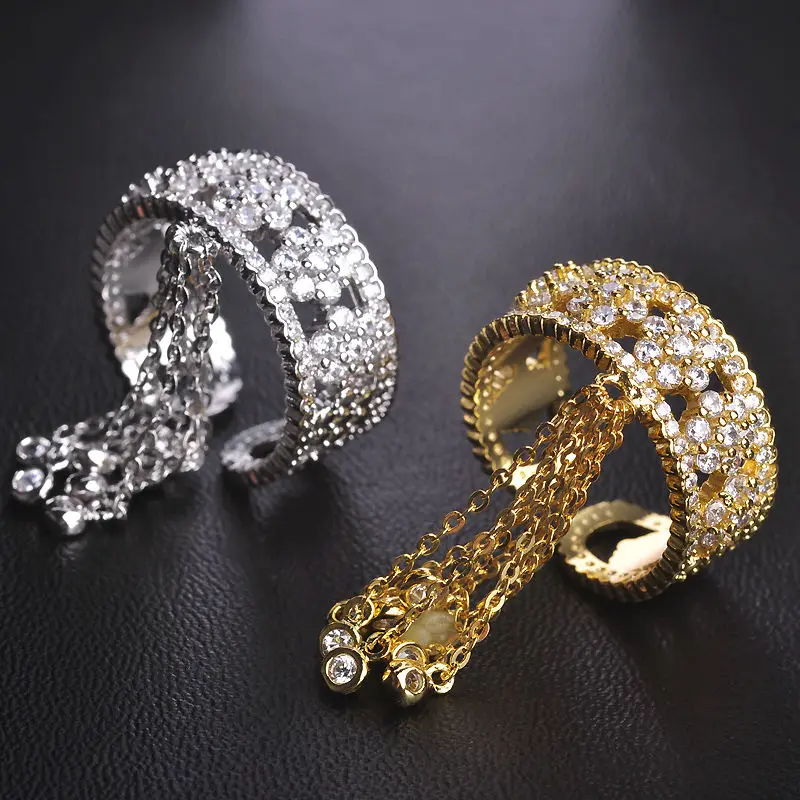 Blucome Luxury Cubic Zircon Tail Rings For Women Brand Desgin Party Statement Accessories Tassel Copper Wedding Woman | Украшения и