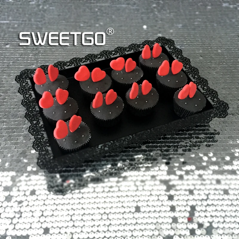 Black cake tray metal iron rectangle plate for party cupcake baking tool display candy bar decoration bakeware | Дом и сад