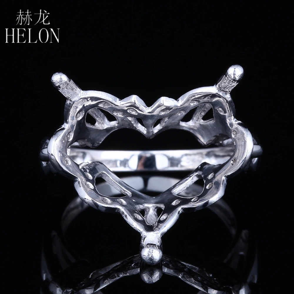 

HELON 18.5-19.5mm Heart Shape Sterling Silver 925 Natural Diamonds Semi Mount Engagement Ring Classic Fine Jewelry