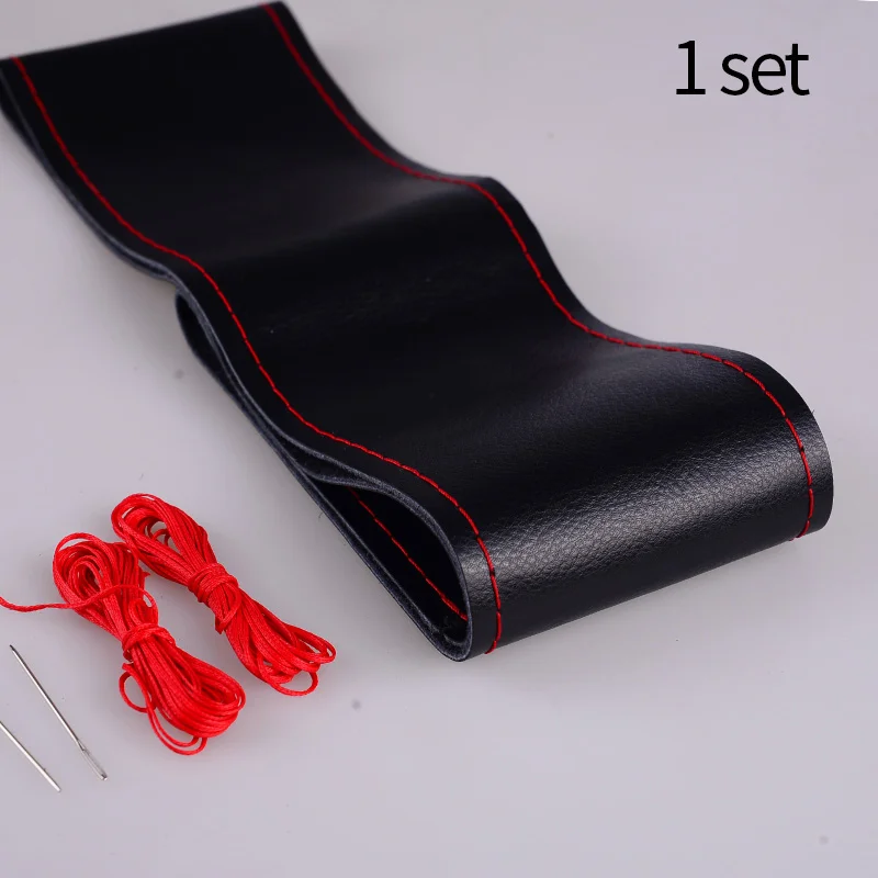 Black red (No hole) 38 см чехол рулевого колеса автомобиля из мягкой кожи DIY швейный комплект ручной работы Швейные иглы рулевое колесо чехлы авто аксессуары - Цвет: Black red (No hole)