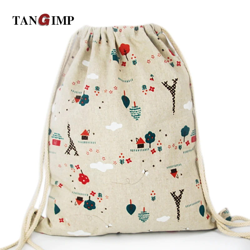 Tangimp зеленое дерево Drawstring Рюкзаки хлопок белье девушка студент Чемодан Обувь