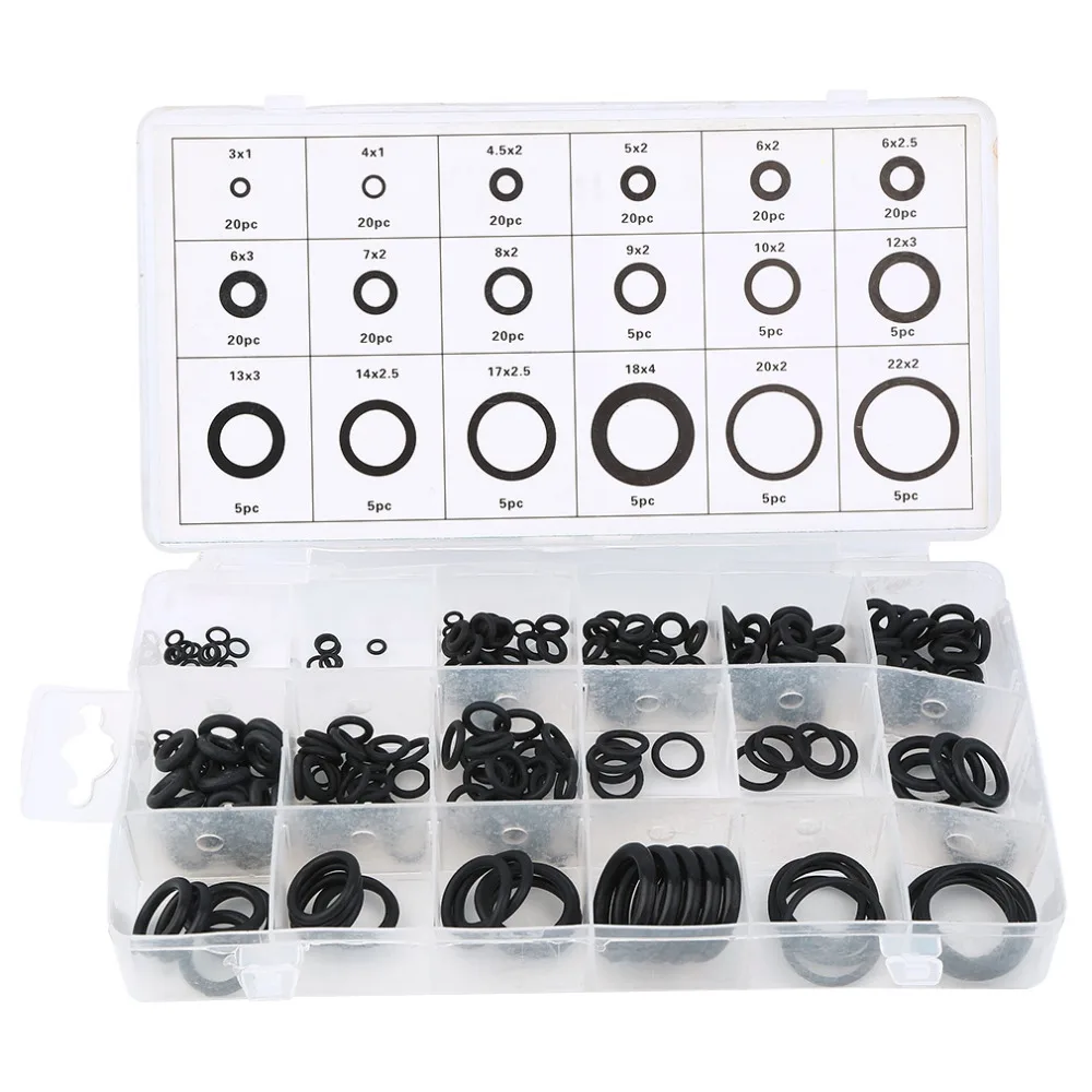Universal 18 Sizes 225 x Rubber O Ring O-Ring Washer Gasket Automotive Seals Assortment Black for Car with Case Drop Shipping |