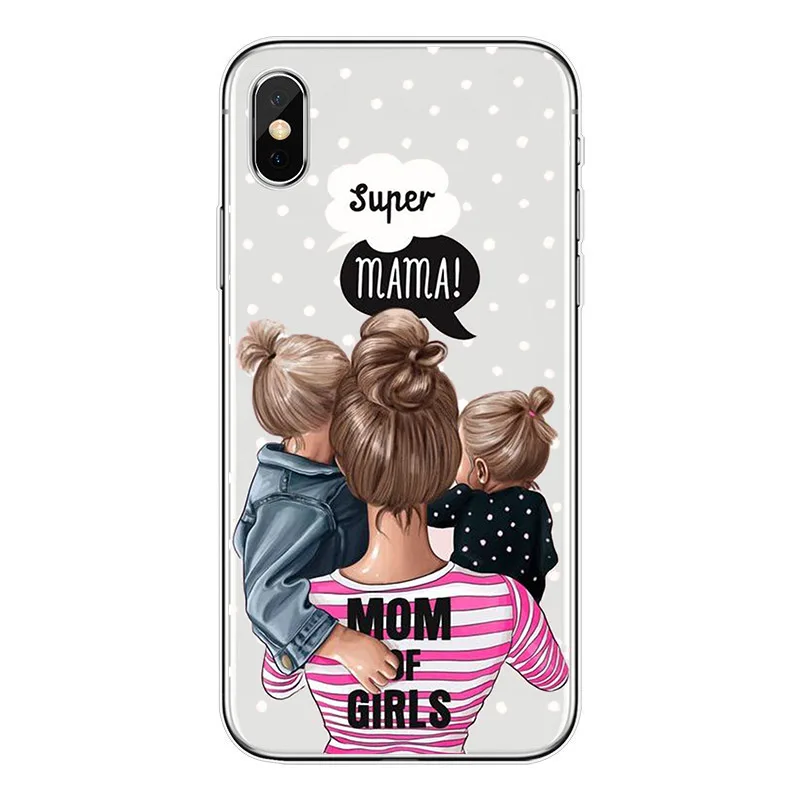 Phone Case for iphone 7 Fashion Black Brown Hair Baby Mom Girl For iPhone X 5.8 6 6s 8 Plus TPU Cover |