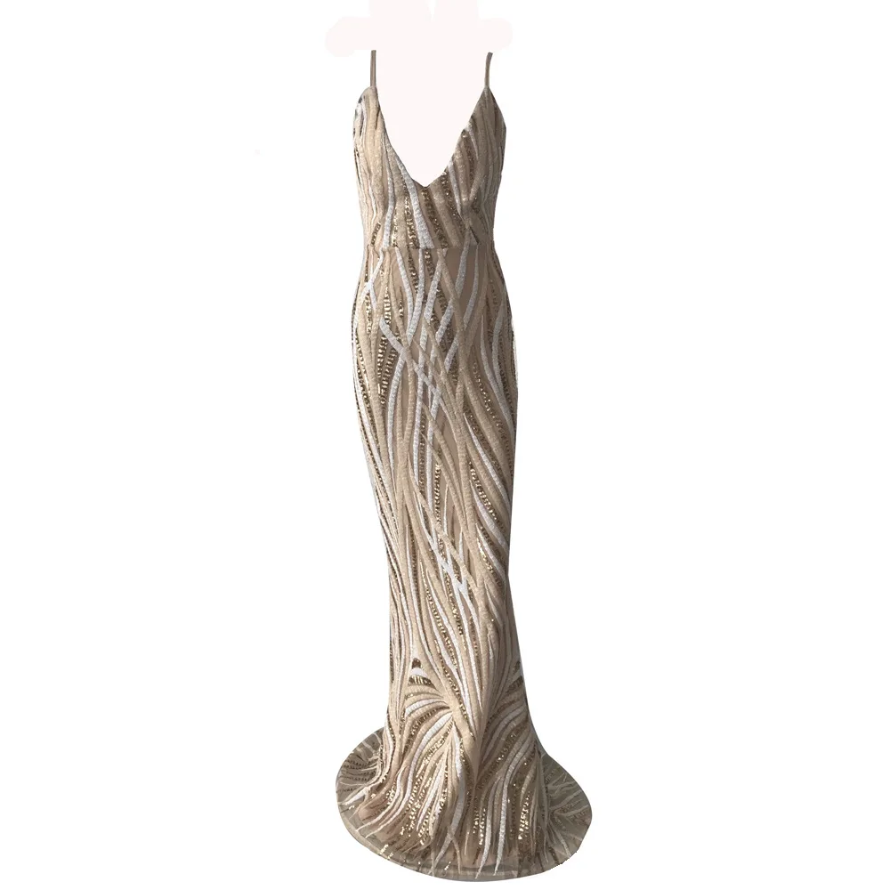 

Strap Long Dress Elegant Celebrity Sequin Fashion Low bosom Night CLub V-Neck Evening Party Summer Dresses Women
