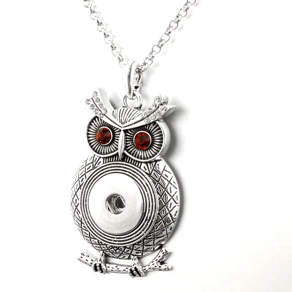 Fashion Owl Metal Snap Button Necklace Rhinestone Geometric Pendant DIY Matching 18mm Buttons Necklaces Jewelry Women Girls | Украшения и
