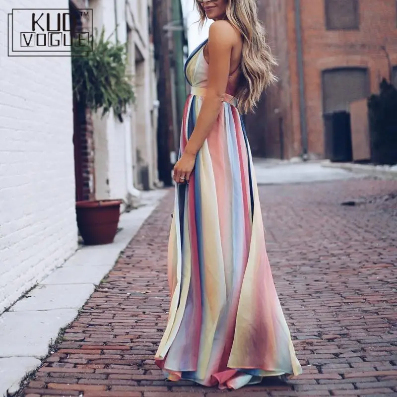 Женское платье без рукавов с глубоким v образным вырезом Свободное длинное летнее открытой спиной лето