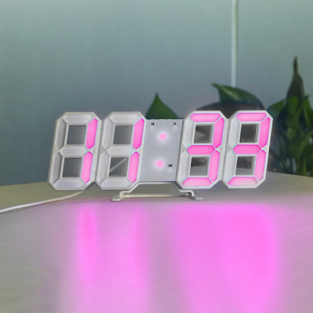 white -pink 3D Настенный светильник USB мощность светодиодные цифровые часы свет электронный стол настольные часы 12/24 часов Дисплей домашний декор Пробуждение ночь - Цвет абажура: white -pink