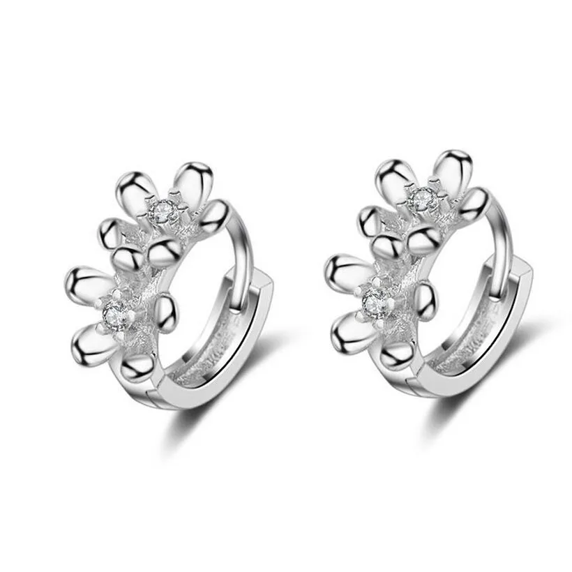

Fashion Baby Kids 925 Silver Clear Zircon Cute Flower Hoop Earrings for Child Girls Women Loop Huggies Earring Jewelry Wholesale