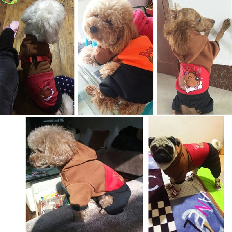 Мультяшный зимний Комбинезоны для котов щенков теплая одежда четырех ног пальто