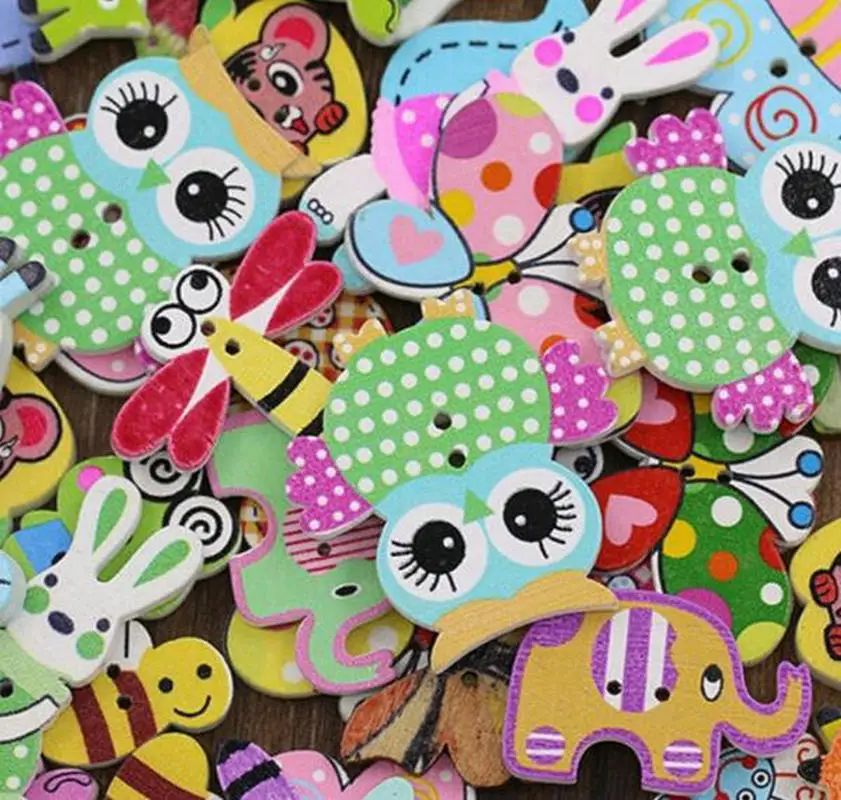 Деревянные пуговицы с рисунком из мультфильма 50 шт./компл. ручная печать