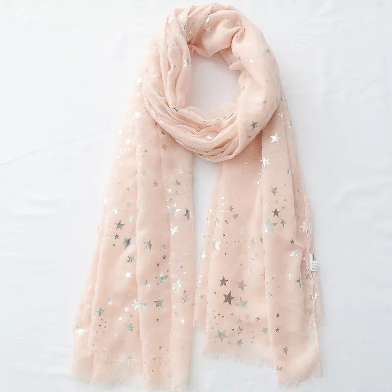 Женские шарфы с серебряной фольгой роскошный шарф-хиджаб принтом звезд оптовая