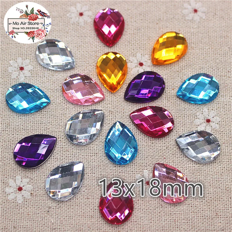 13x18mm mix color Acrylic rhinestones stone tear drop flatback Facets cabochon decoration DIY craft | Дом и сад