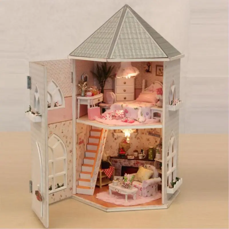 DIY Love Fortress деревянный кукольный домик ручной работы лесное здание набор, миниатюрный деревянный креативный мебель светодиодный свет Gif