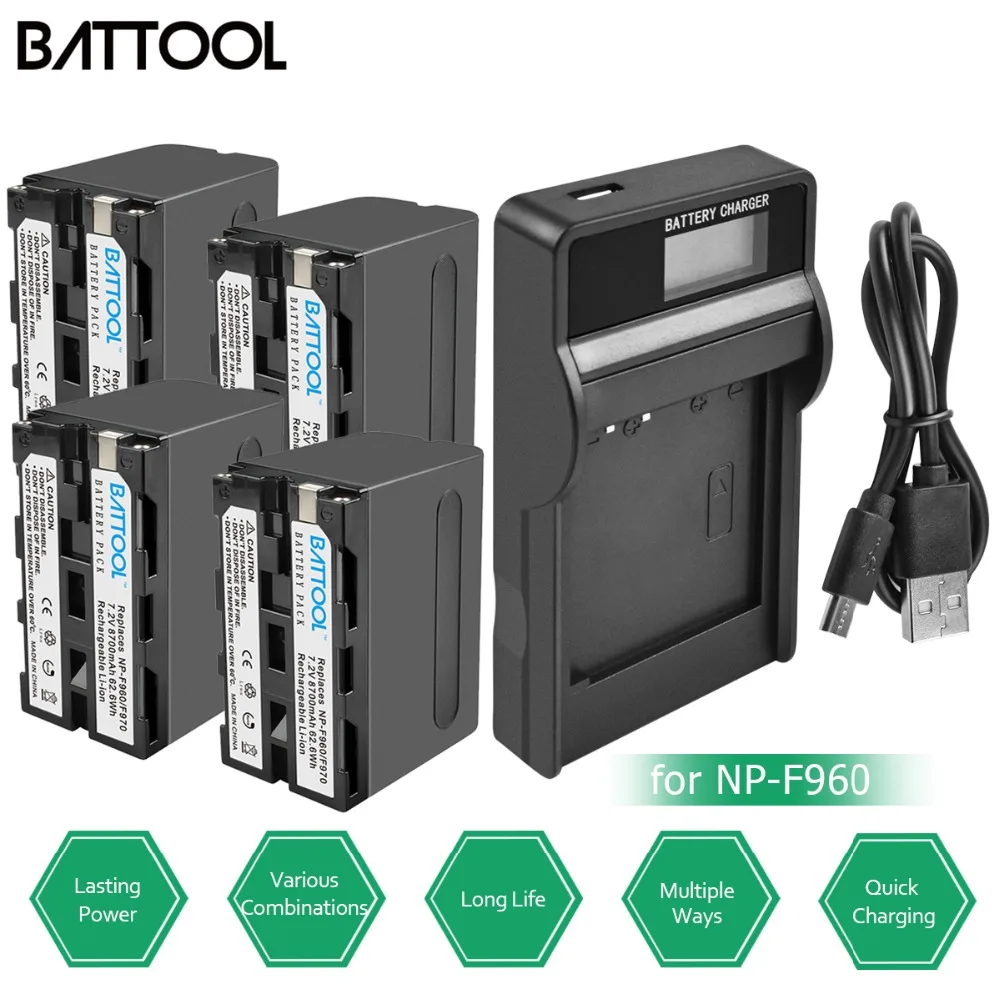Batcool 4 шт. для Sony NP F975 F970 8.7Ah батареи + ЖК зарядное устройство F960 F950 F770 NEX FS100U