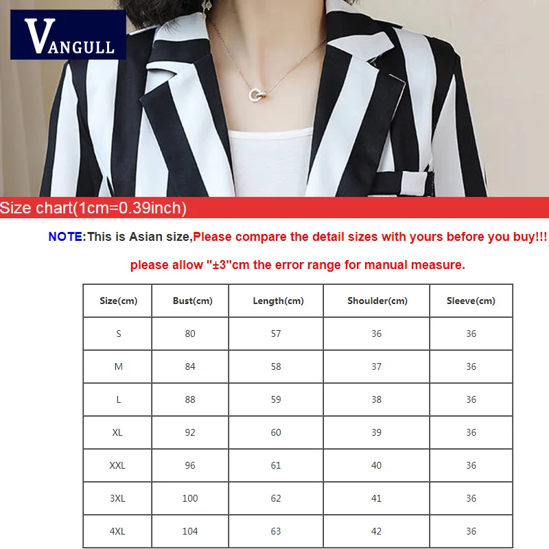 

Vangull New Autumn Women Blazers Jackets Office Lady Suit Coat Fashion Slim White Black Strip Business Elegant Female Coat 2019