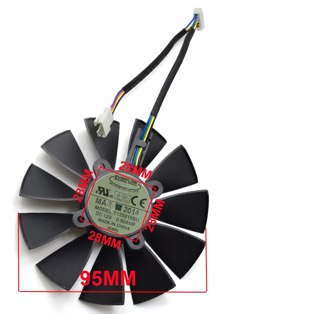 95 мм T129215SU GTX 970 кулер вентилятор Замена для ASUS GTX 970 GTX 780 TI R9 380 R9 380 X R9 390 390X RX 570 охлаждение видеокарты