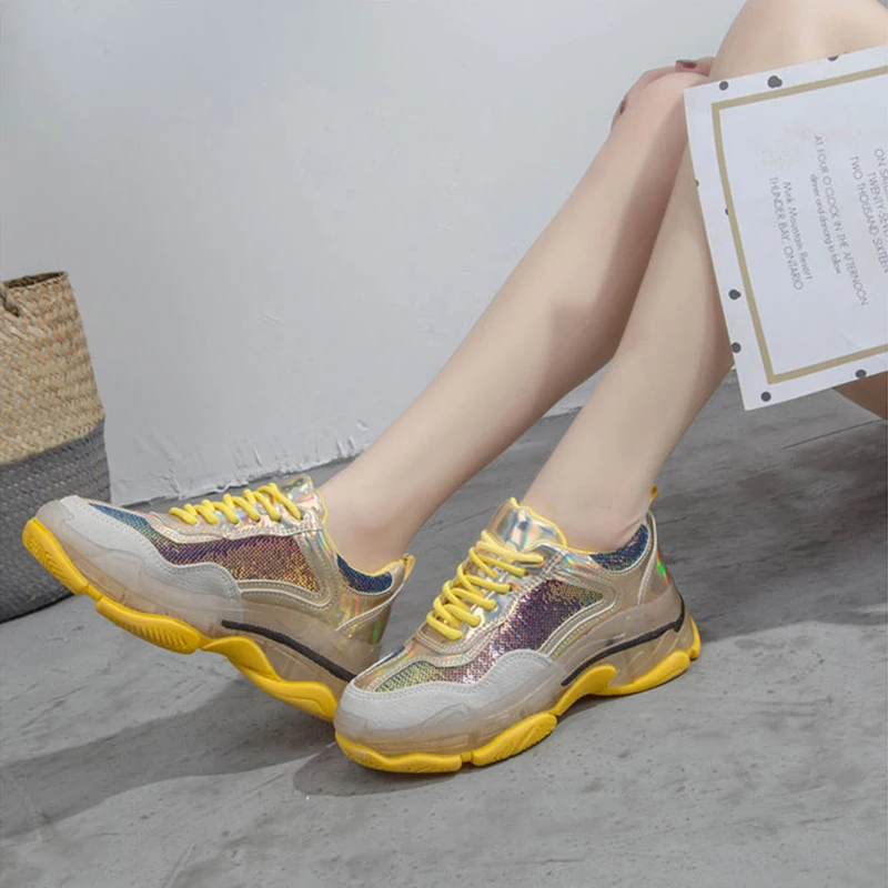 Rimocy розовый кроссовки женские удобные массивные модные блестки лазерные на