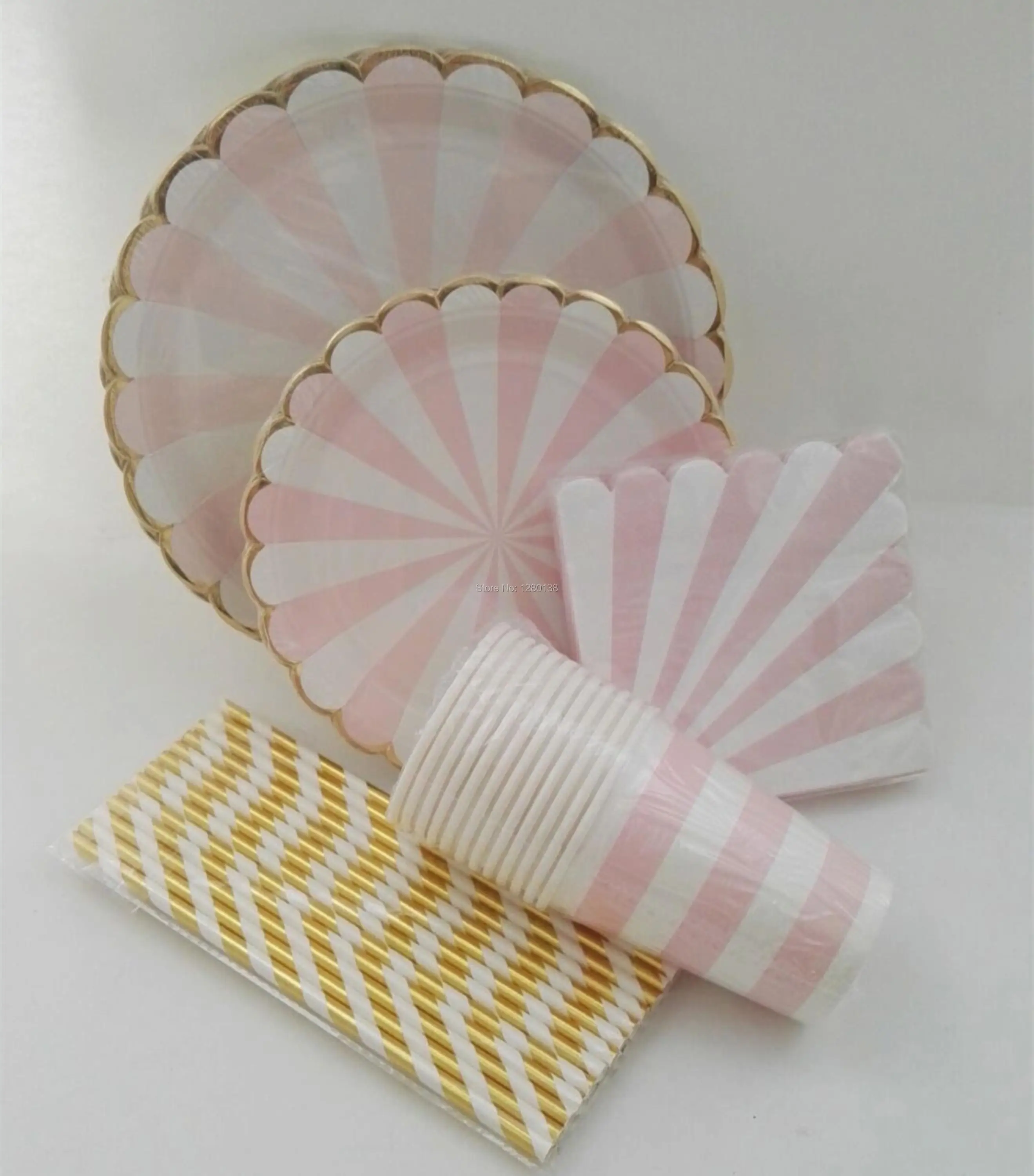 Быстрая доставка розовая полосатая посуда для вечеринки ранцы тарелки карнавал