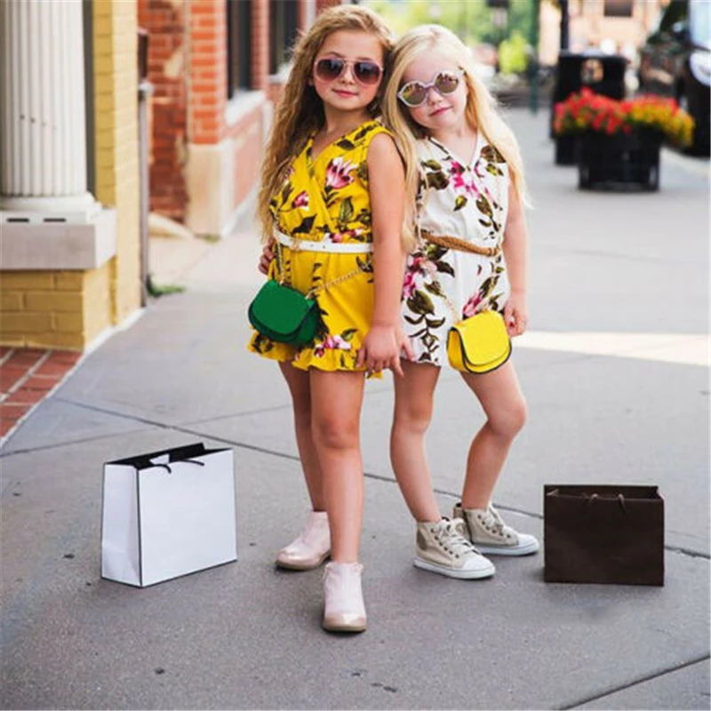 Boho/детский летний комбинезон с цветочным принтом для маленьких девочек пляжная