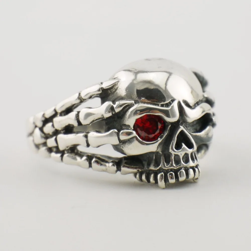 Мужское кольцо в стиле ретро рок панк байкер череп скелет Красный CZ S92 5 A3616|Кольца|